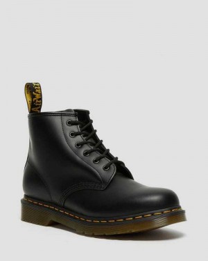 Black Dr. Martens 101 Yellow Stitch Smooth Leather Ankle Boots | TDCIZ9367