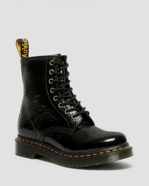 Black Dr. Martens 1460 Distressed Patent Leather Boots | FMBIO5617