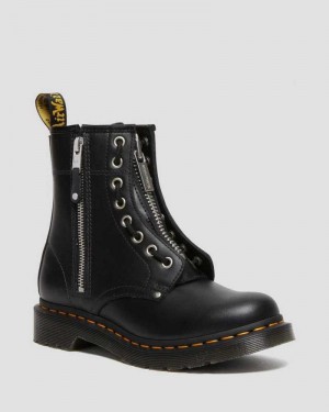 Black Dr. Martens 1460 Double Zip Leather Lace Up Boots | DSLCP2945