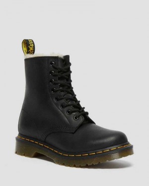 Black Dr. Martens 1460 Faux Fur Lined Lace Up Boots | OZNMR8479