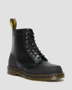 Black Dr. Martens 1460 Guard Panel Leather Lace Up Boots | EZSFN5604