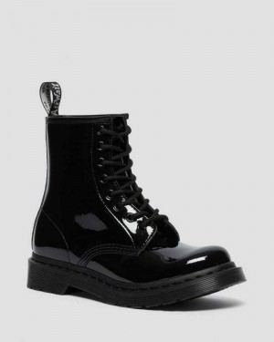 Black Dr. Martens 1460 Mono Patent Leather Lace Up Boots | ZDNSH6735