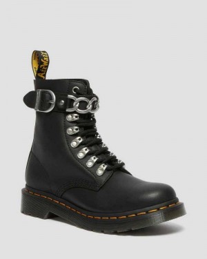 Black Dr. Martens 1460 Pascal Chain Leather Lace Up Boots | DLYUO5908