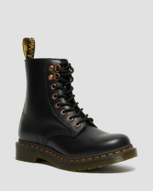 Black Dr. Martens 1460 Pascal Rose Gold Hardware Leather Lace Up Boots | HOENQ7590