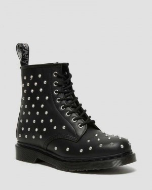 Black Dr. Martens 1460 Stud Wanama Leather Lace Up Boots | TVNAG1764