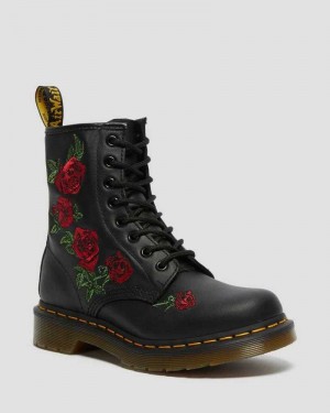 Black Dr. Martens 1460 Vonda Floral Leather Lace Up Boots | RYICH9072