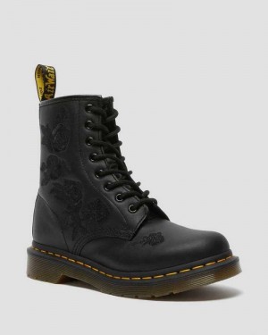 Black Dr. Martens 1460 Vonda Mono Floral Boots | KEAZO6971