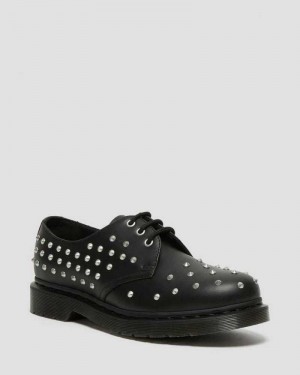 Black Dr. Martens 1461 Stud Wanama Leather Oxford Shoes | UXNGO5870