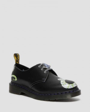 Black Dr. Martens 1461 WB Beetlejuice Smooth Leather Oxford Shoes | XPRFY7625