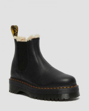 Black Dr. Martens 2976 Faux Fur Lined Platform Chelsea Boots | ROCNA8547