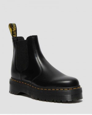 Black Dr. Martens 2976 Smooth Leather Platform Chelsea Boots | EHURQ9358