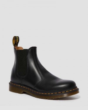 Black Dr. Martens 2976 Yellow Stitch Smooth Leather Chelsea Boots | HPNLS0785