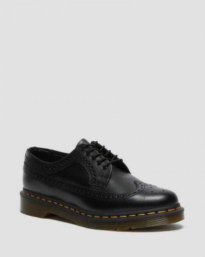 Black Dr. Martens 3989 Yellow Stitch Smooth Leather Brogue Shoes | UWRFQ8537