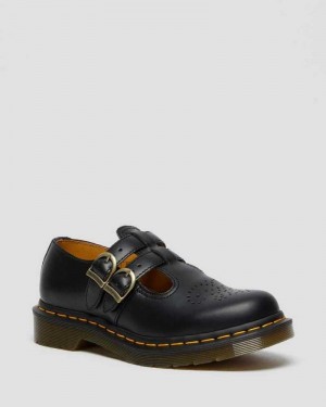 Black Dr. Martens 8065 Smooth Leather Mary Jane Shoes | GVCOQ7208