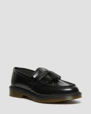 Black Dr. Martens Adrian Smooth Leather Tassle Loafers | ANTUJ2476