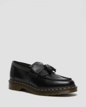 Black Dr. Martens Adrian Yellow Stitch Leather Tassel Loafers | BGRTQ9256