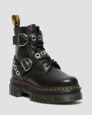 Black Dr. Martens Audrick Hardware Leather Platform Boots | NVWML4960