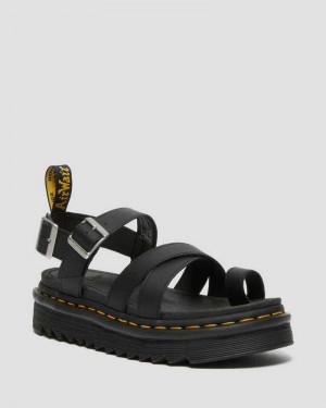 Black Dr. Martens Avry Hydro Leather Strap Sandals | NVIXO7351