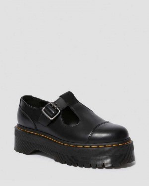 Black Dr. Martens Bethan Polished Smooth Leather Platform Shoes | AJTIQ6094