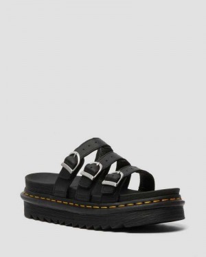 Black Dr. Martens Blaire Leather Slide Sandals | HEPOL9102