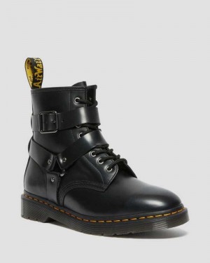 Black Dr. Martens Cristofor Leather Harness Lace Up Boots | HPNCQ3728