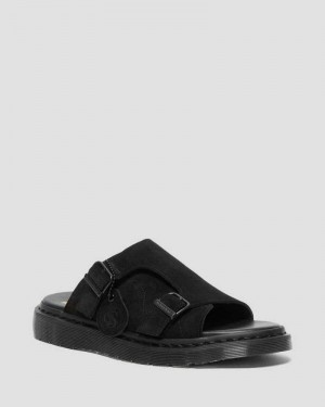 Black Dr. Martens Dayne Suede Slide Sandals | HUJLS5924