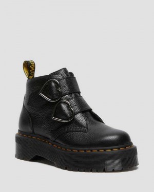 Black Dr. Martens Devon Heart Leather Platform Boots | OWNXZ2593