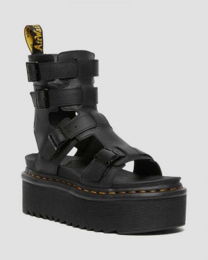 Black Dr. Martens Giavanna Leather Platform Gladiator Sandals | RGQZH4589