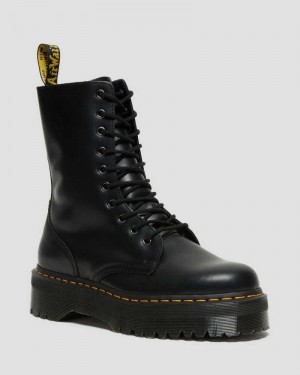 Black Dr. Martens Jadon Hi Smooth Leather Platform Boots | ZSYER3924