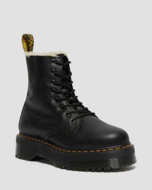 Black Dr. Martens Jadon Leather Faux Fur Lined Platform | XLKAC8461