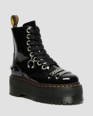 Black Dr. Martens Jadon Max Chain Patent Leather Platform Boots | FUENM9573