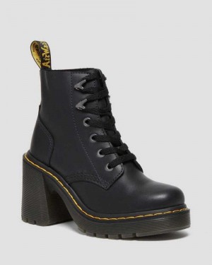 Black Dr. Martens Jesy Sendal Leather Lace Up Flared Heel Boots | FLXKC3658