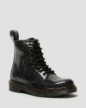 Black Dr. Martens Junior 1460 Glitter Lace Up Boots | GWOLU1429