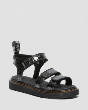 Black Dr. Martens Junior Klaire Glitter Sandals | LYJXR8460