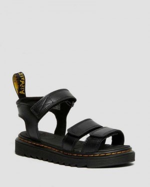 Black Dr. Martens Junior Klaire Leather Strap Sandals | PUNTB0376