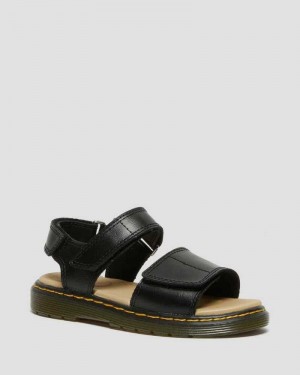 Black Dr. Martens Junior Romi Leather Velcro Sandals | MOIHP8024