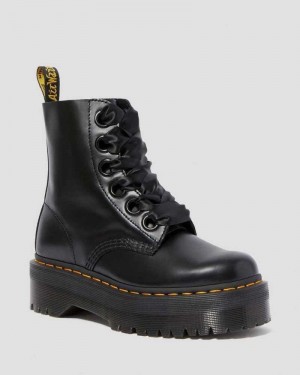 Black Dr. Martens Molly Leather Platform Boots | KSGUJ6587