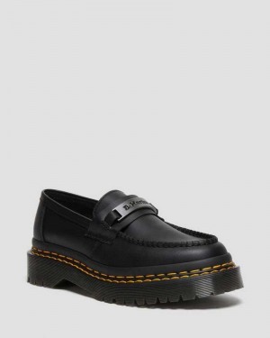 Black Dr. Martens Penton Bex Double Stitch Leather Loafers | EZCGA2945