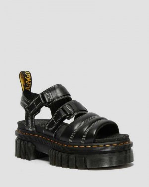 Black Dr. Martens Ricki Nappa Lux Leather 3-Strap Sandals | PEZAO5489