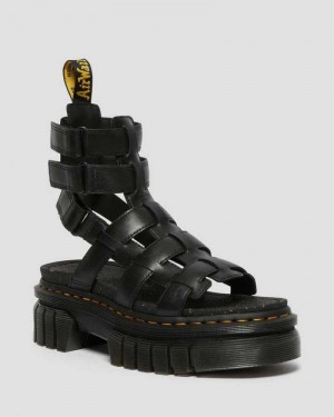 Black Dr. Martens Ricki Nappa Lux Leather Platform Gladiator Sandals | KQNOZ8025