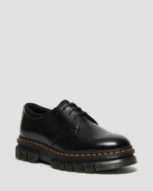 Black Dr. Martens Rikard Polished Smooth Leather Platform Shoes | YMQWF4031