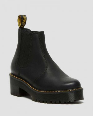 Black Dr. Martens Rometty Wyoming Leather Platform Chelsea Boots | XNADL1493