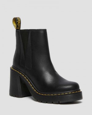 Black Dr. Martens Spence Leather Flared Heel Chelsea Boots | UYDXA7659