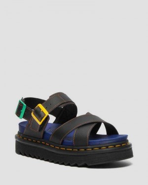 Black Dr. Martens Voss II Colorblock Hydro Leather Strap Sandals | YUJHN2461