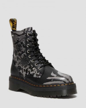 Black / Grey Dr. Martens Jadon Animal Clash Leather Platform Boots | QZMPH9251