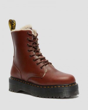 Brown Dr. Martens Jadon Faux Fur Lined Platform Boots | VEAKQ8320