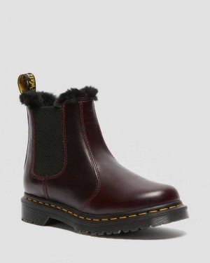 Burgundy Dr. Martens 2976 Leonore Faux Fur Lined Chelsea Boots | RPQMS9210