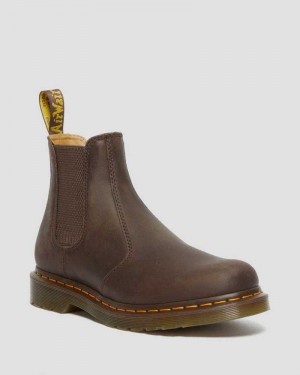 Dark Brown Dr. Martens 2976 Yellow Stitch Crazy Horse Leather Chelsea Boots | FZPKB7683