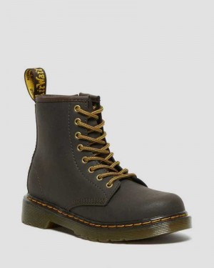 Dark Brown Dr. Martens Junior 1460 Wildhorse Leather Lace Up Boots | NCWGQ5780