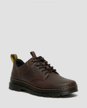 Dark Brown Dr. Martens Reeder Crazy Horse Leather Utility Shoes | BYVSU9753